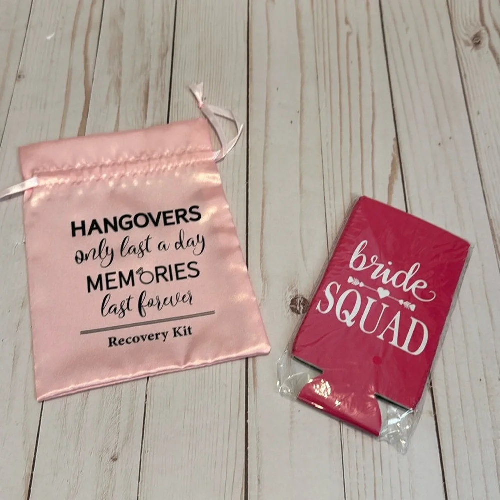 Hangovers only last a day pink pouch/pink can sleeve